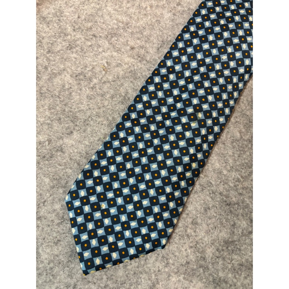 Drake's for Barneys New York Silk Tie Blue Geometric Medallion Hand Made England